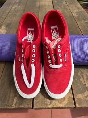 Vans Red Suede Low-Top Sneakers with White Accents